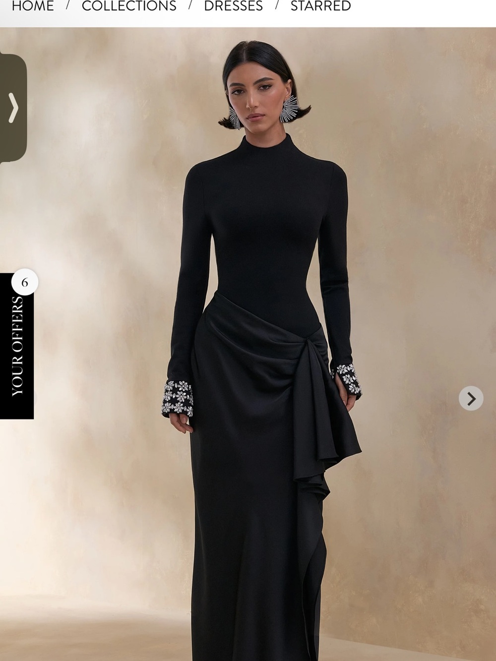 Club L London Black Long Sleeve Maxi Dress with Embellished Cuffs
